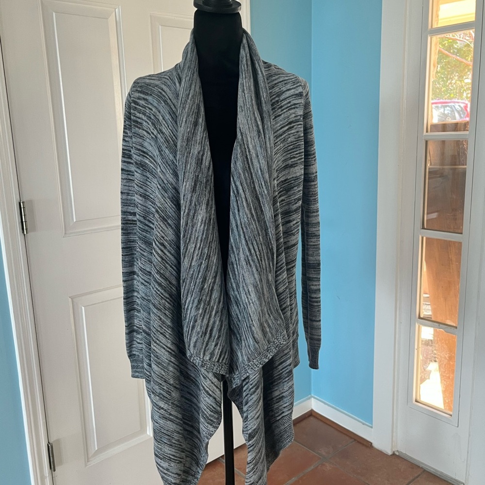 Moda International Open Draped Cardigan Knit Sweater Blue Small